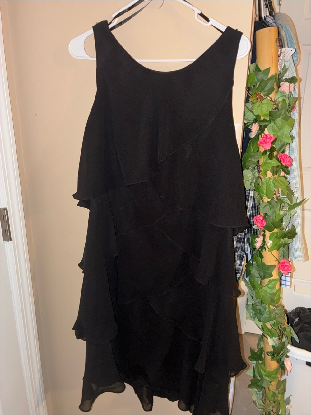 S.L. Fashions Black Layered Chiffon Mini Dress